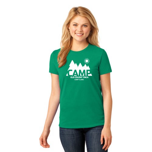 Ladies Short Sleeve 100% Cotton Tee - Camp Clark - Available with Alumni Sleeve Print