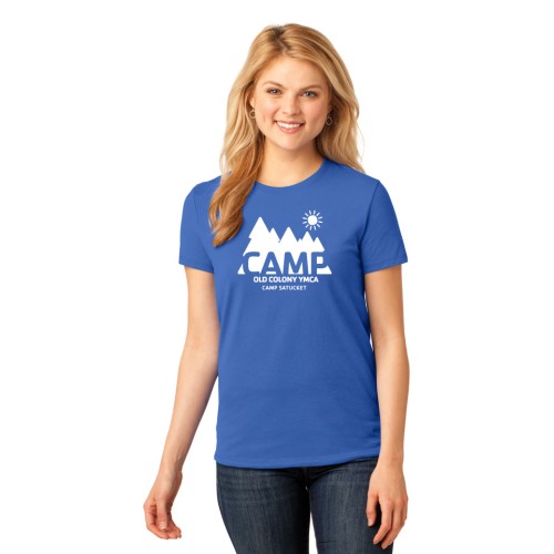 Ladies Short Sleeve 100% Cotton Tee - Camp Satucket - Available with Alumni Sleeve Print