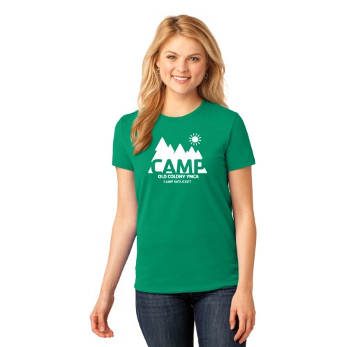 Ladies Short Sleeve 100% Cotton Tee - Camp Satucket - Available with Alumni Sleeve Print